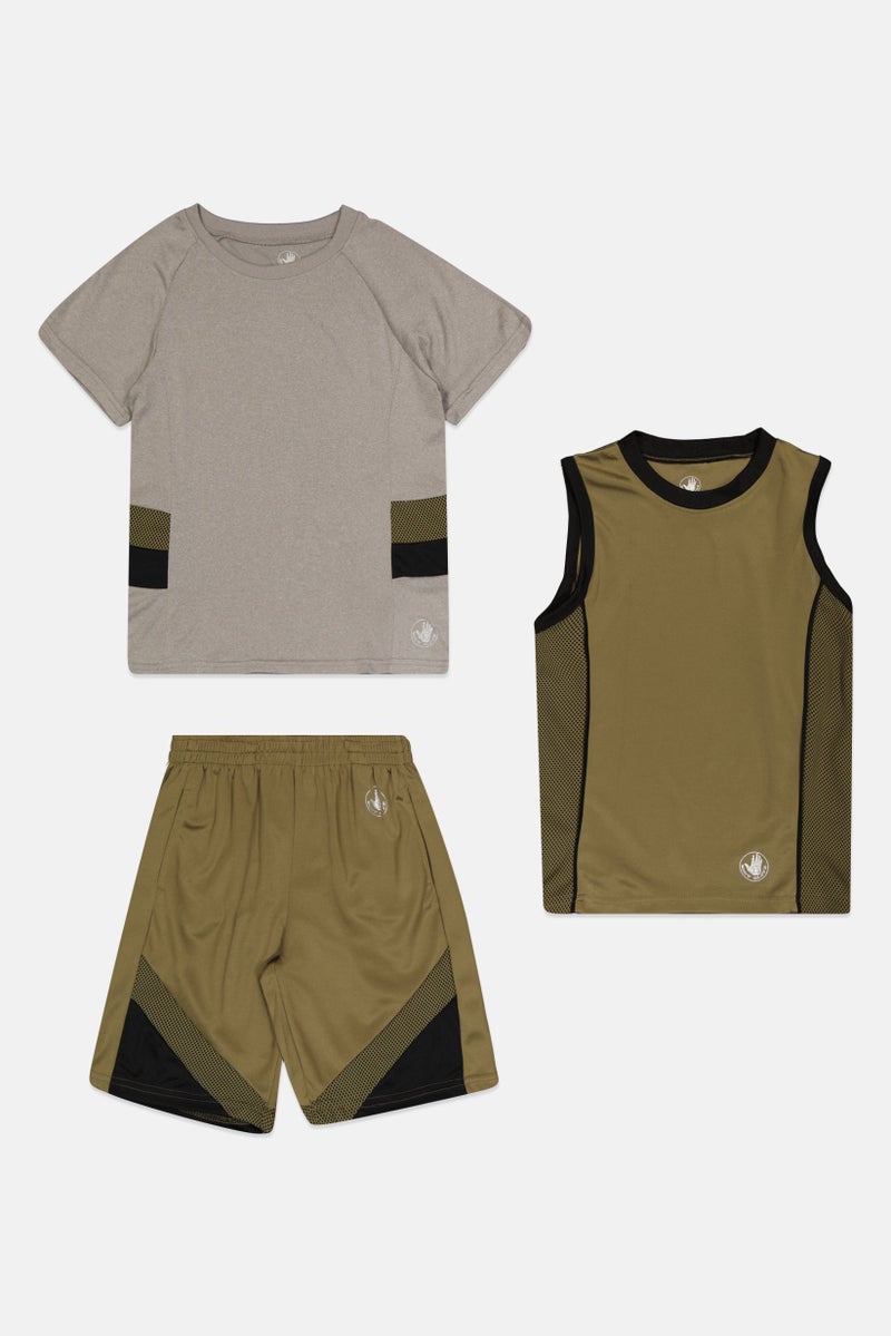 Body Glove Kids Boy 3 Pieces Brand Logo T-Shirt And Vest With Shorts Set, Multicolor - Image 4